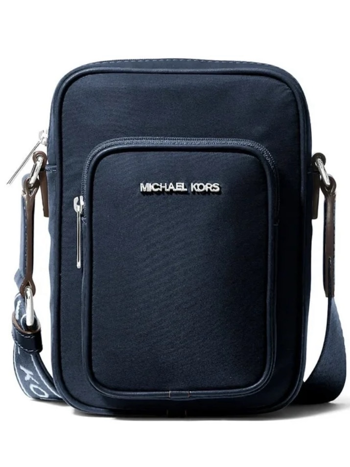 Michael Kors Khai Nylon Sm Pocket Crossbody Bag Navy Blue W/Signature Strap Nwt